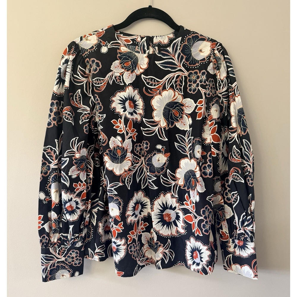 Who What Wear Womens Medium Blouse Long Sleeve Ruffle Black Floral Button Back
